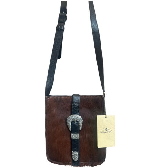NWT! Patricia Nash Women's Leather Cavalino Cow Venezia Crossbody Bag Black - Picture 2 of 11
